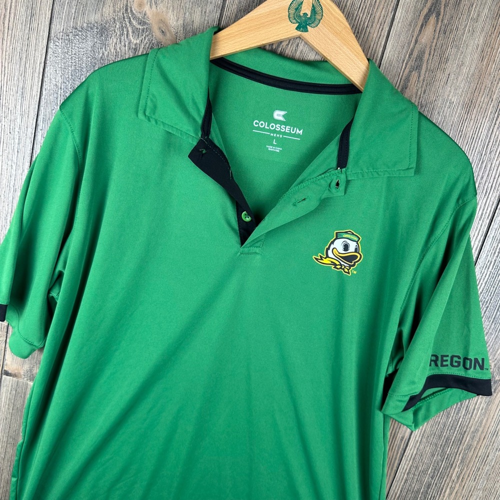 Oregon Ducks Mascot Polo Shirt Colosseum Mens Large Green Short Sleeve NCAA